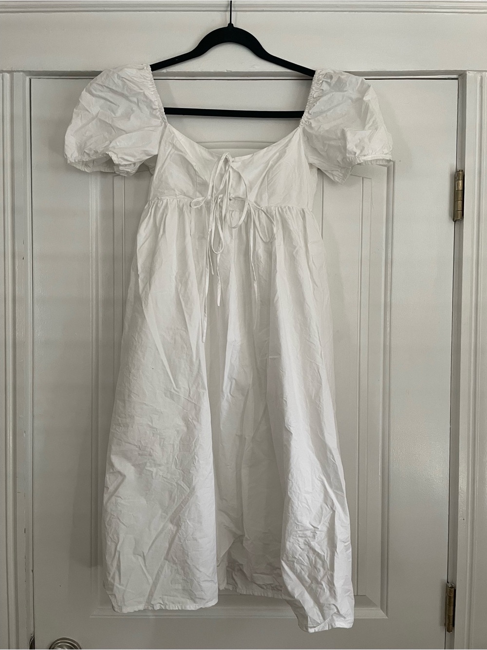 White Puff-Sleeve Midi Dress